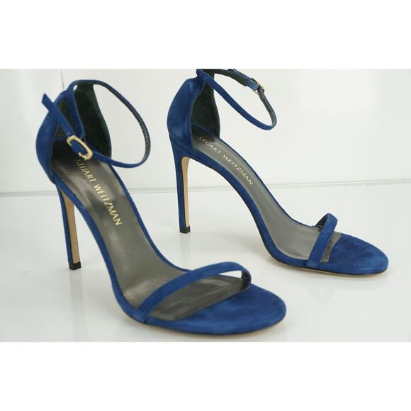 Stuart Weitzman Nudistsong Blue Suede Ankle Strappy Sandals - Picture 2 of 10